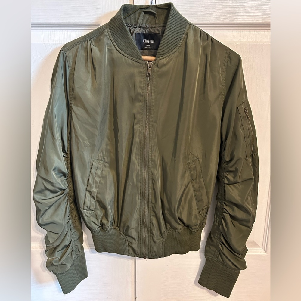 Active USA Olive Green Bomber Jacket Women’s